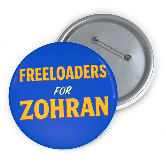 Button with 'Freeloaders for Zohran' text on a blue background