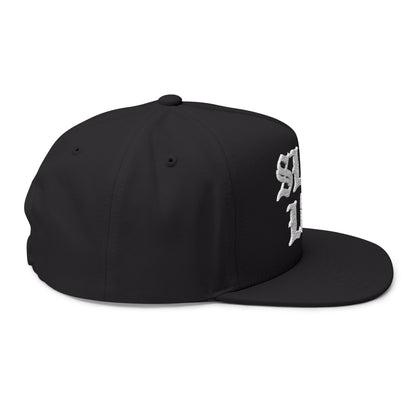 Slug Life Embroidered Flat Bill Cap | Gothic White Text Snapback