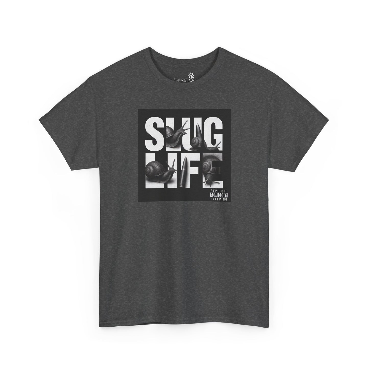Gray t-shirt with album cover 'SLUG LIFE' graphic 